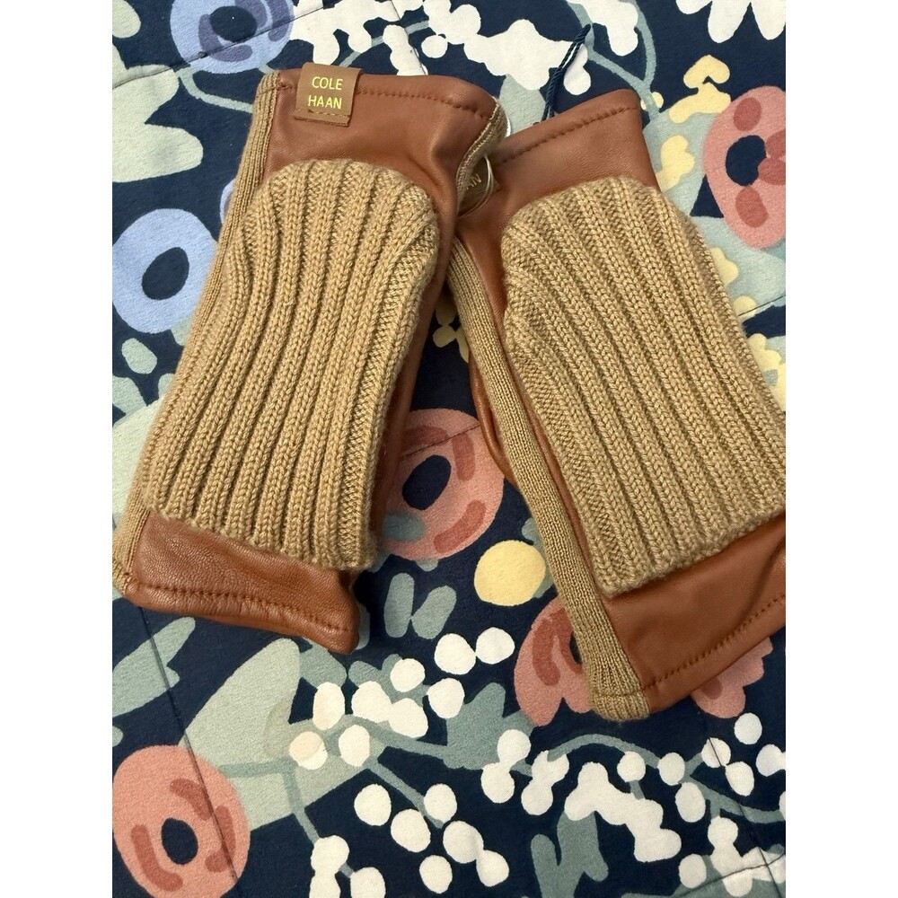 cole haan Leather Flip Mitt Gloves In Caviar $88